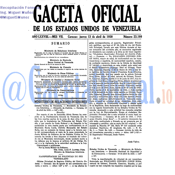 Gaceta Oficial 23199 del 13 Abril 1950