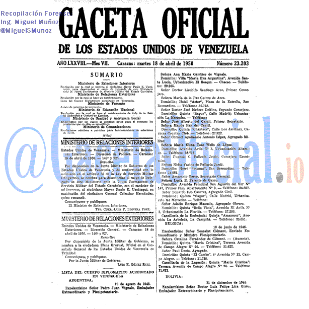 Gaceta Oficial 23203 del 18 Abril 1950
