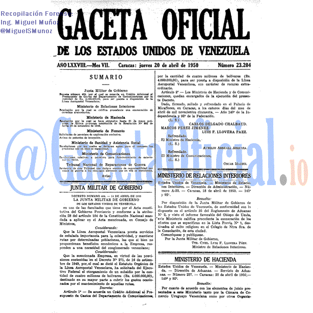 Gaceta Oficial 23204 del 20 Abril 1950