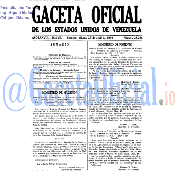 Gaceta Oficial 23206 del 22 Abril 1950