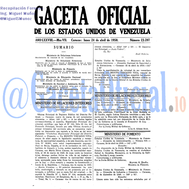 Gaceta Oficial 23207 del 24 Abril 1950