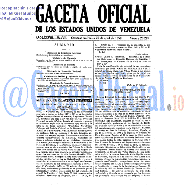 Gaceta Oficial 23209 del 26 Abril 1950