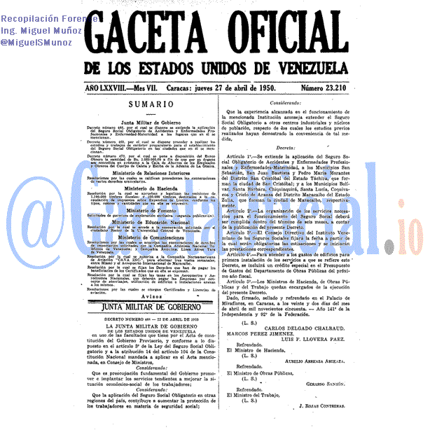 Gaceta Oficial 23210 del 27 Abril 1950