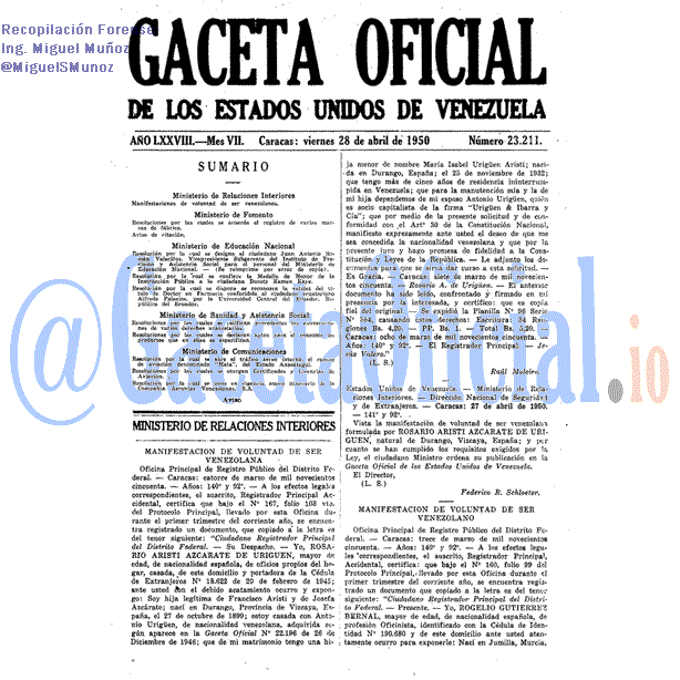 Gaceta Oficial 23211 del 28 Abril 1950