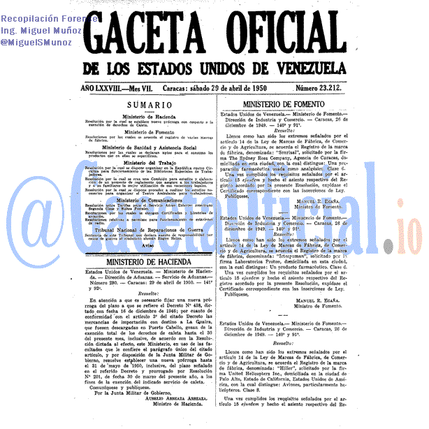 Gaceta Oficial 23212 del 29 Abril 1950