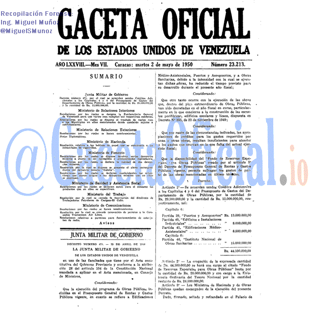 Gaceta Oficial 23213 del 2 Mayo 1950
