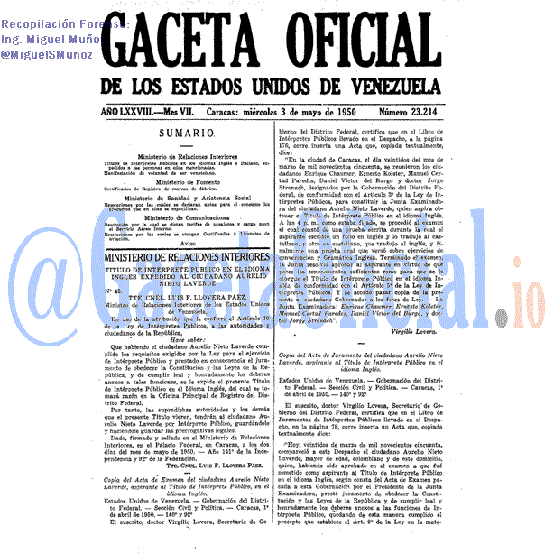 Gaceta Oficial 23214 del 3 Mayo 1950