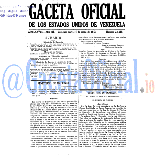 Gaceta Oficial 23215 del 4 Mayo 1950