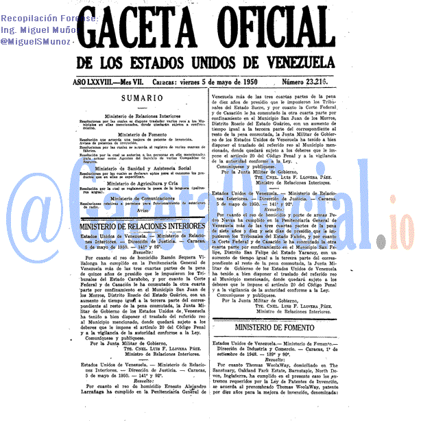 Gaceta Oficial 23216 del 5 Mayo 1950