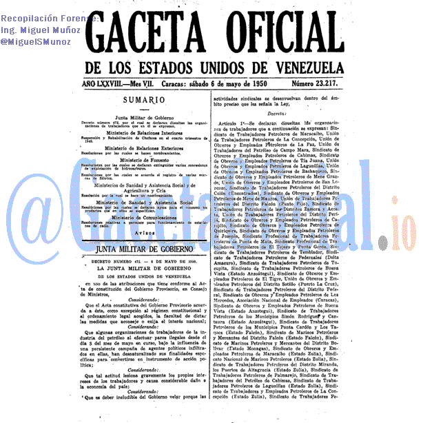 Gaceta Oficial 23217 del 6 Mayo 1950