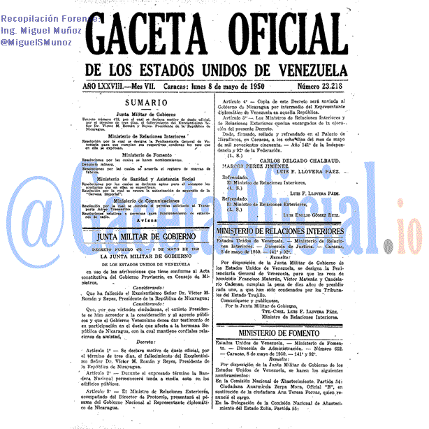 Gaceta Oficial 23218 del 8 Mayo 1950