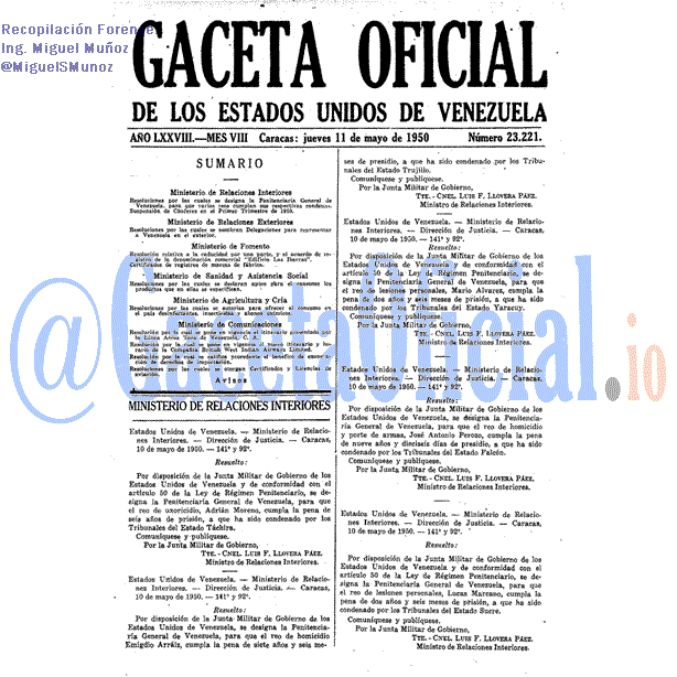 Gaceta Oficial 23221 del 11 Mayo 1950