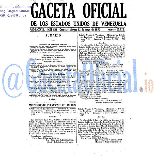 Gaceta Oficial 23222 del 12 Mayo 1950