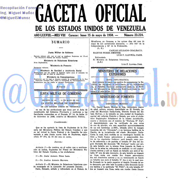 Gaceta Oficial 23224 del 15 Mayo 1950