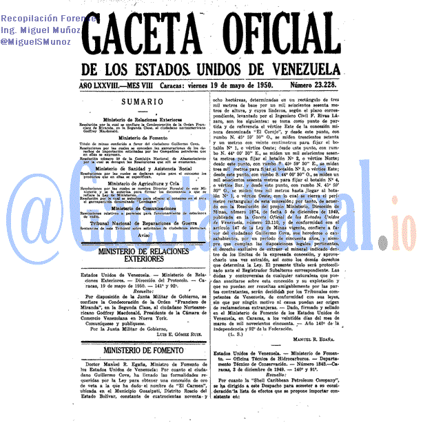 Gaceta Oficial 23228 del 19 Mayo 1950