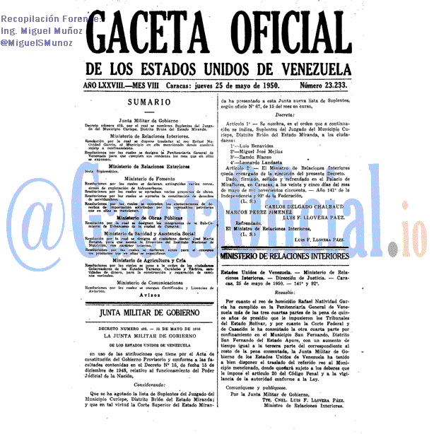 Gaceta Oficial 23233 del 25 Mayo 1950