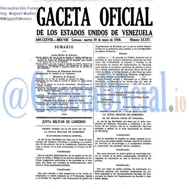 Gaceta Oficial 23237 del 30 Mayo 1950
