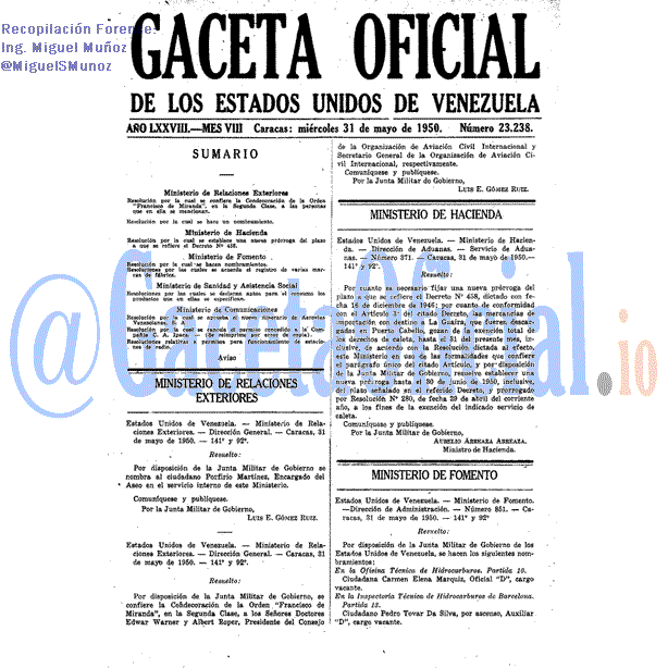 Gaceta Oficial 23238 del 31 Mayo 1950