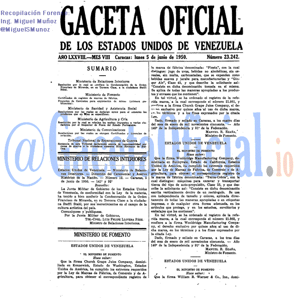 Gaceta Oficial 23242 del 5 Junio 1950