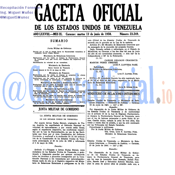 Gaceta Oficial 23249 del 13 Junio 1950