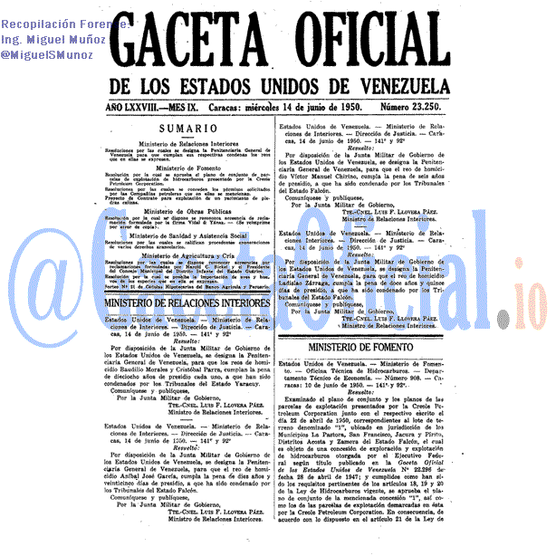 Gaceta Oficial 23250 del 14 Junio 1950
