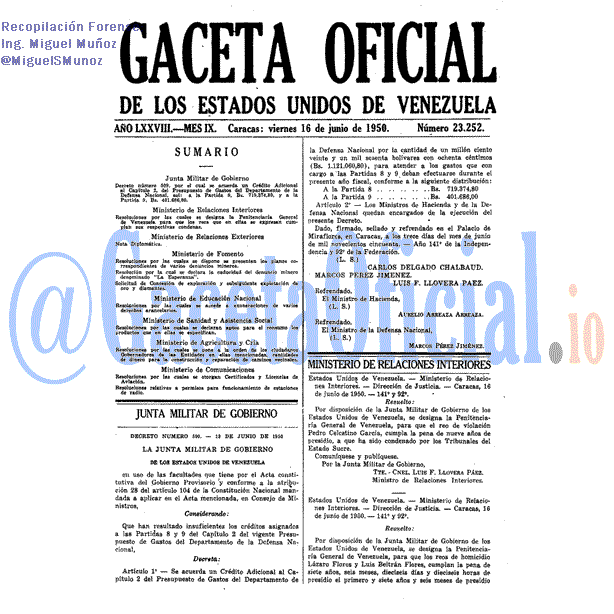 Gaceta Oficial 23252 del 16 Junio 1950