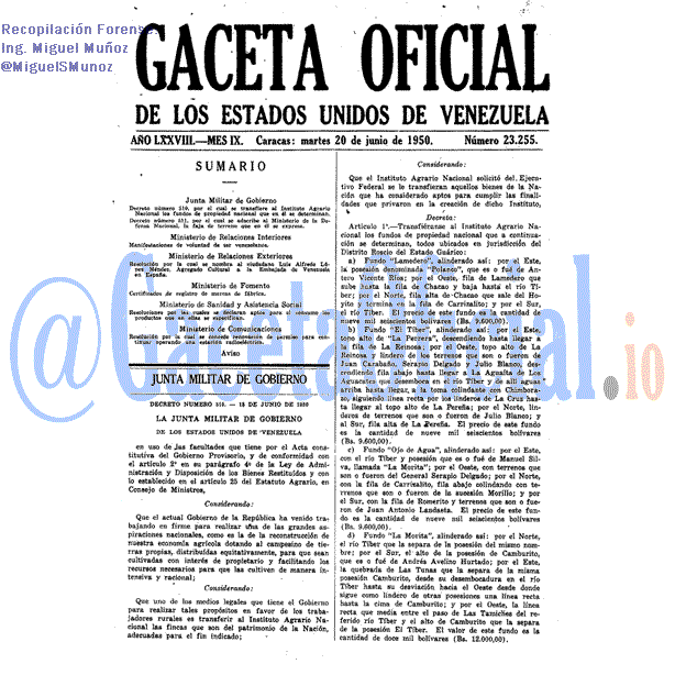 Gaceta Oficial 23255 del 20 Junio 1950