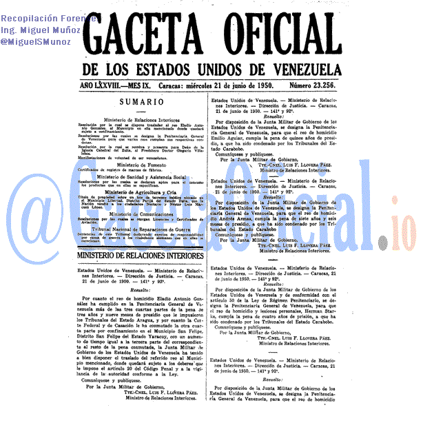 Gaceta Oficial 23256 del 21 Junio 1950
