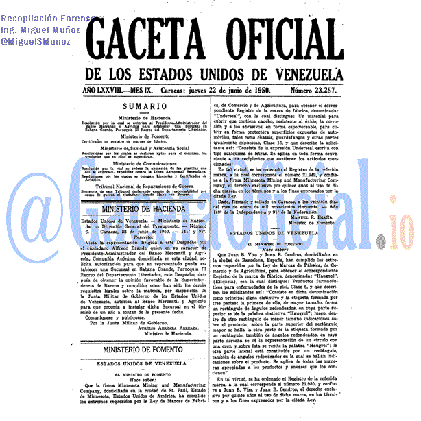 Gaceta Oficial 23257 del 22 Junio 1950
