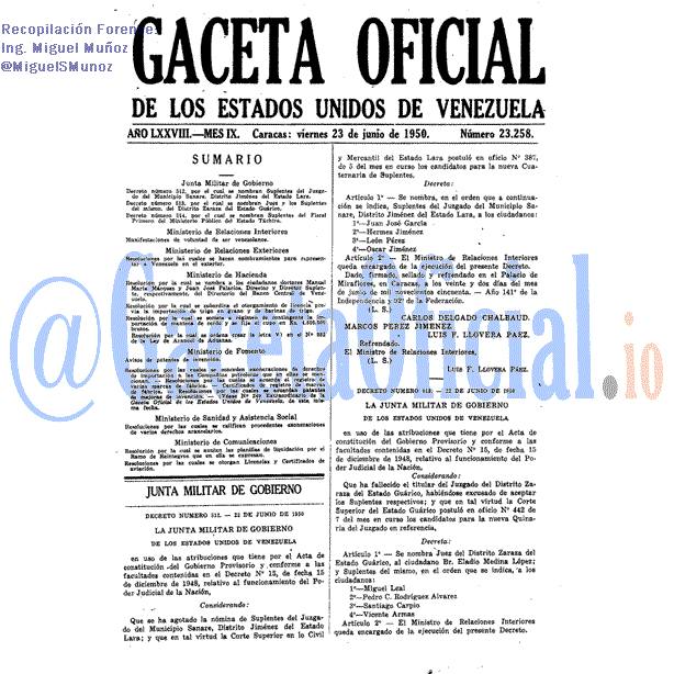 Gaceta Oficial 23258 del 23 Junio 1950