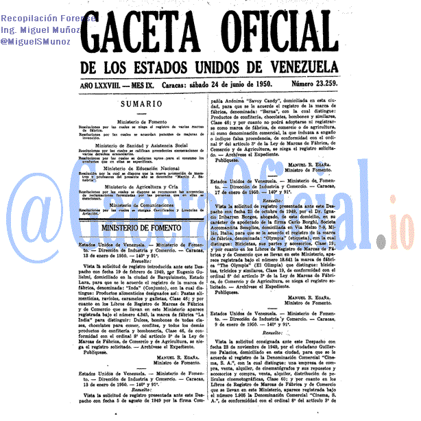 Gaceta Oficial 23259 del 24 Junio 1950