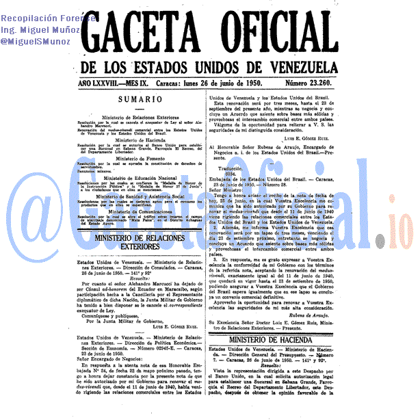 Gaceta Oficial 23260 del 26 Junio 1950
