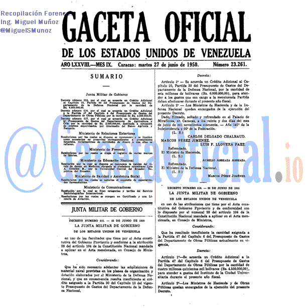 Gaceta Oficial 23261 del 27 Junio 1950