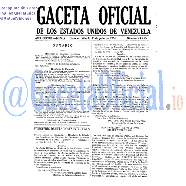 Gaceta Oficial 23265 del 1 Julio 1950