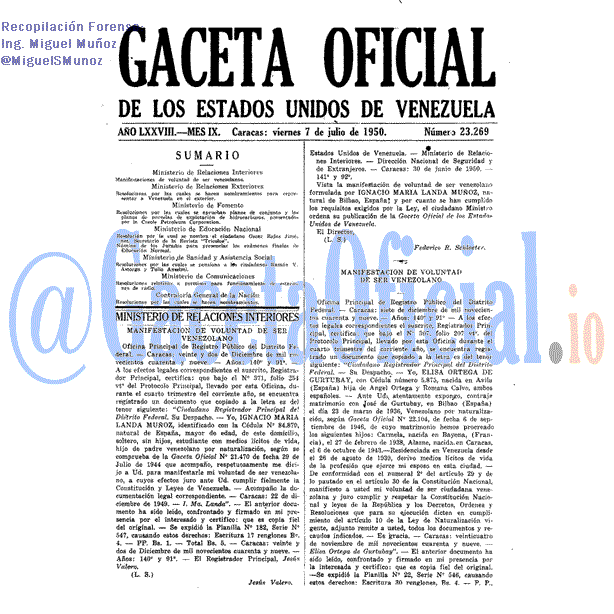Gaceta Oficial 23269 del 7 Julio 1950
