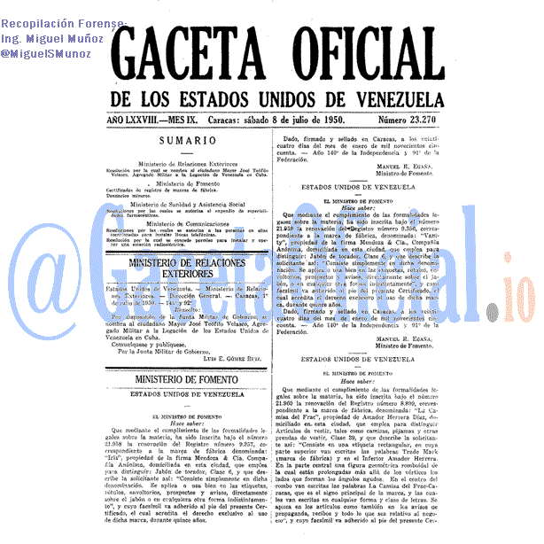 Gaceta Oficial 23270 del 8 Julio 1950