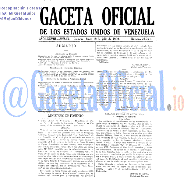 Gaceta Oficial 23271 del 10 Julio 1950