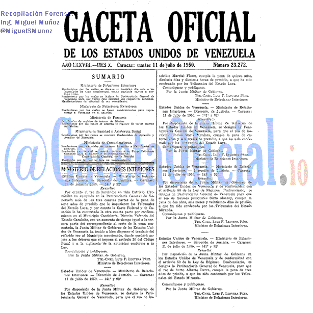 Gaceta Oficial 23272 del 11 Julio 1950