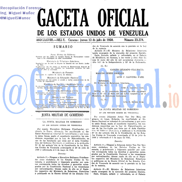 Gaceta Oficial 23274 del 13 Julio 1950
