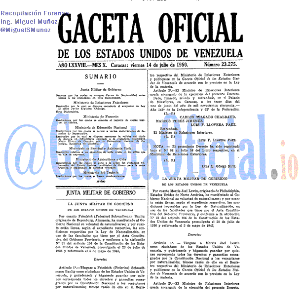 Gaceta Oficial 23275 del 14 Julio 1950