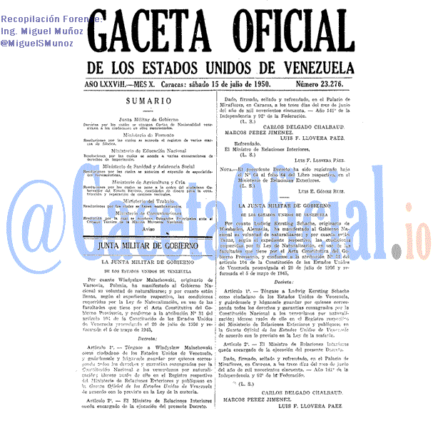 Gaceta Oficial 23276 del 15 Julio 1950