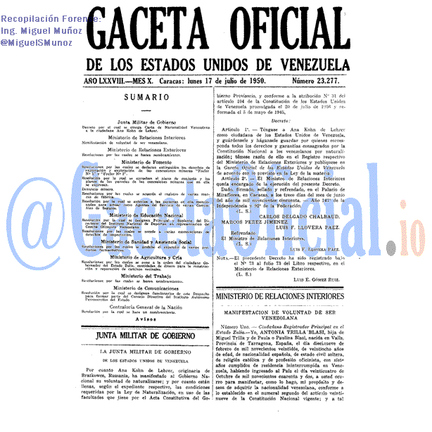 Gaceta Oficial 23277 del 17 Julio 1950
