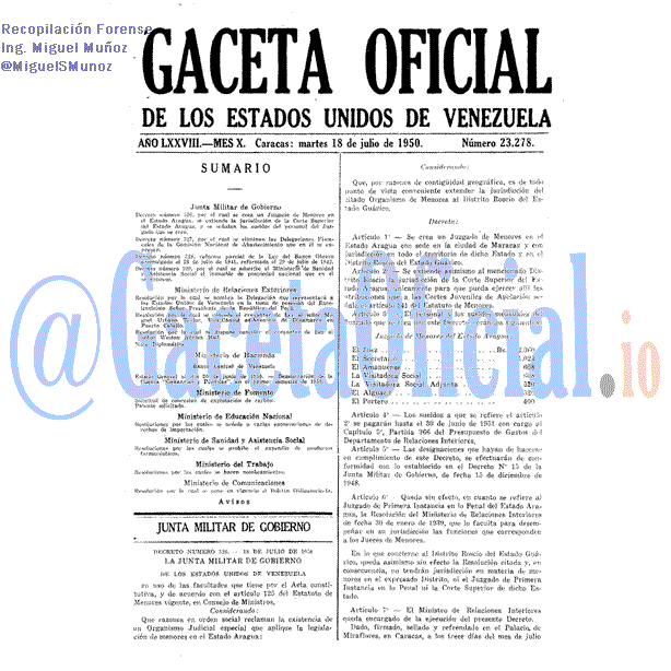 Gaceta Oficial 23278 del 18 Julio 1950