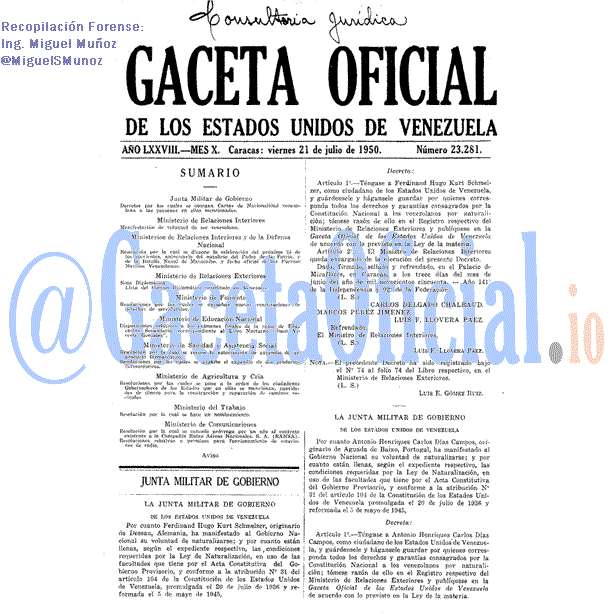 Gaceta Oficial 23281 del 21 Julio 1950