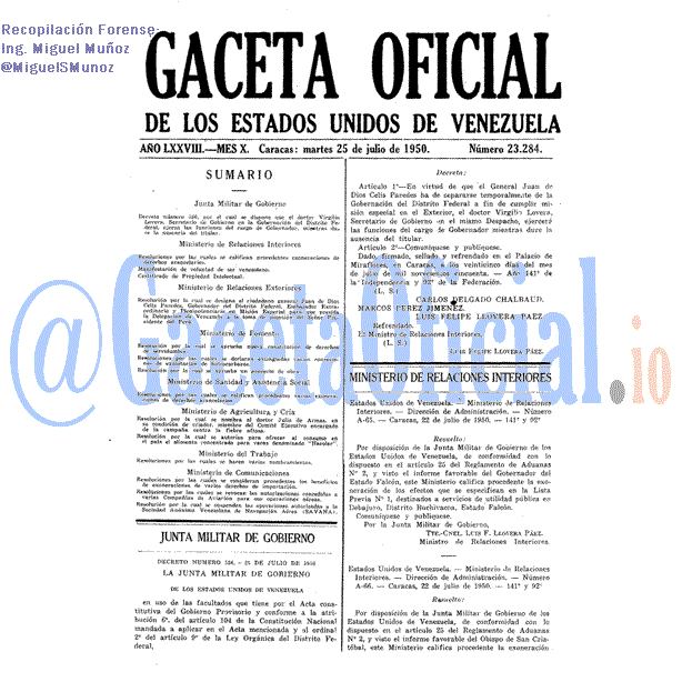 Gaceta Oficial 23284 del 25 Julio 1950