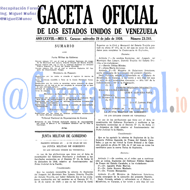 Gaceta Oficial 23285 del 26 Julio 1950