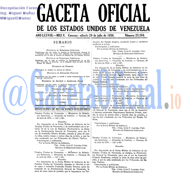 Gaceta Oficial 23288 del 29 Julio 1950