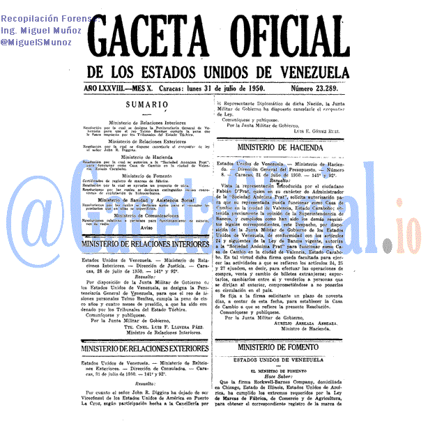 Gaceta Oficial 23289 del 31 Julio 1950