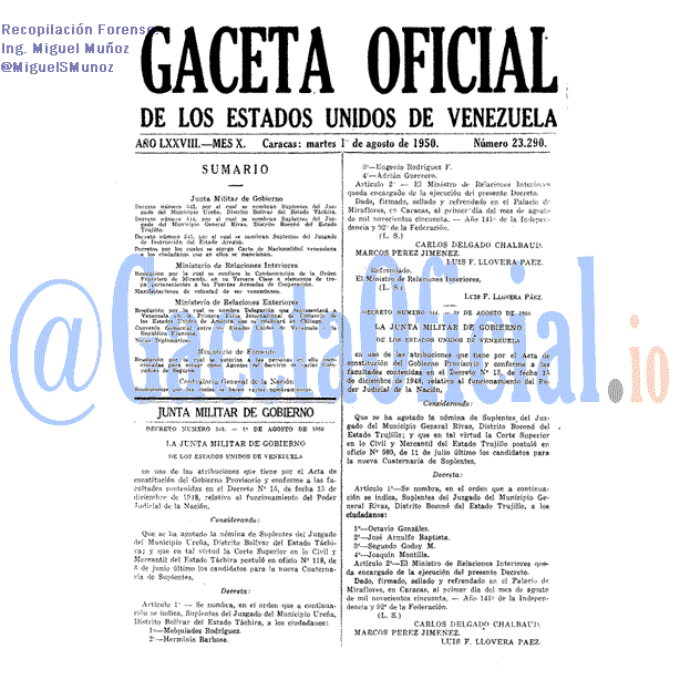 Gaceta Oficial 23290 del 1 Agosto 1950