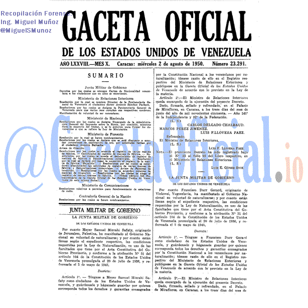 Gaceta Oficial 23291 del 2 Agosto 1950